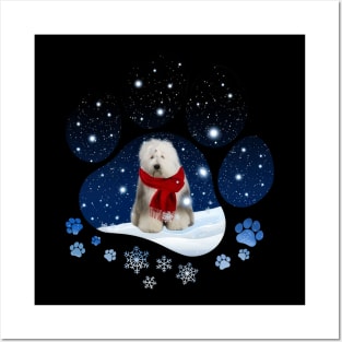 Snow Paw Old English Sheepdog Christmas Winter Holiday Posters and Art